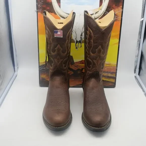 NEW ABILENE Men's 6404 12 Western Boot Antiqued Brown Bison Size 11.5 EE Wide